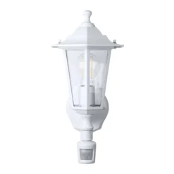 Laterna 5 -ulkoseinälamppu, valkoinen, korkeus 36 cm, metalli, liiketunnistin
