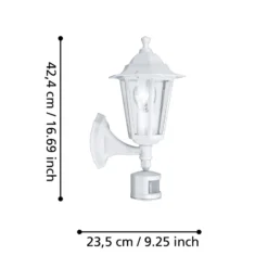 Laterna 5 -ulkoseinälamppu, valkoinen, korkeus 36 cm, metalli, liiketunnistin
