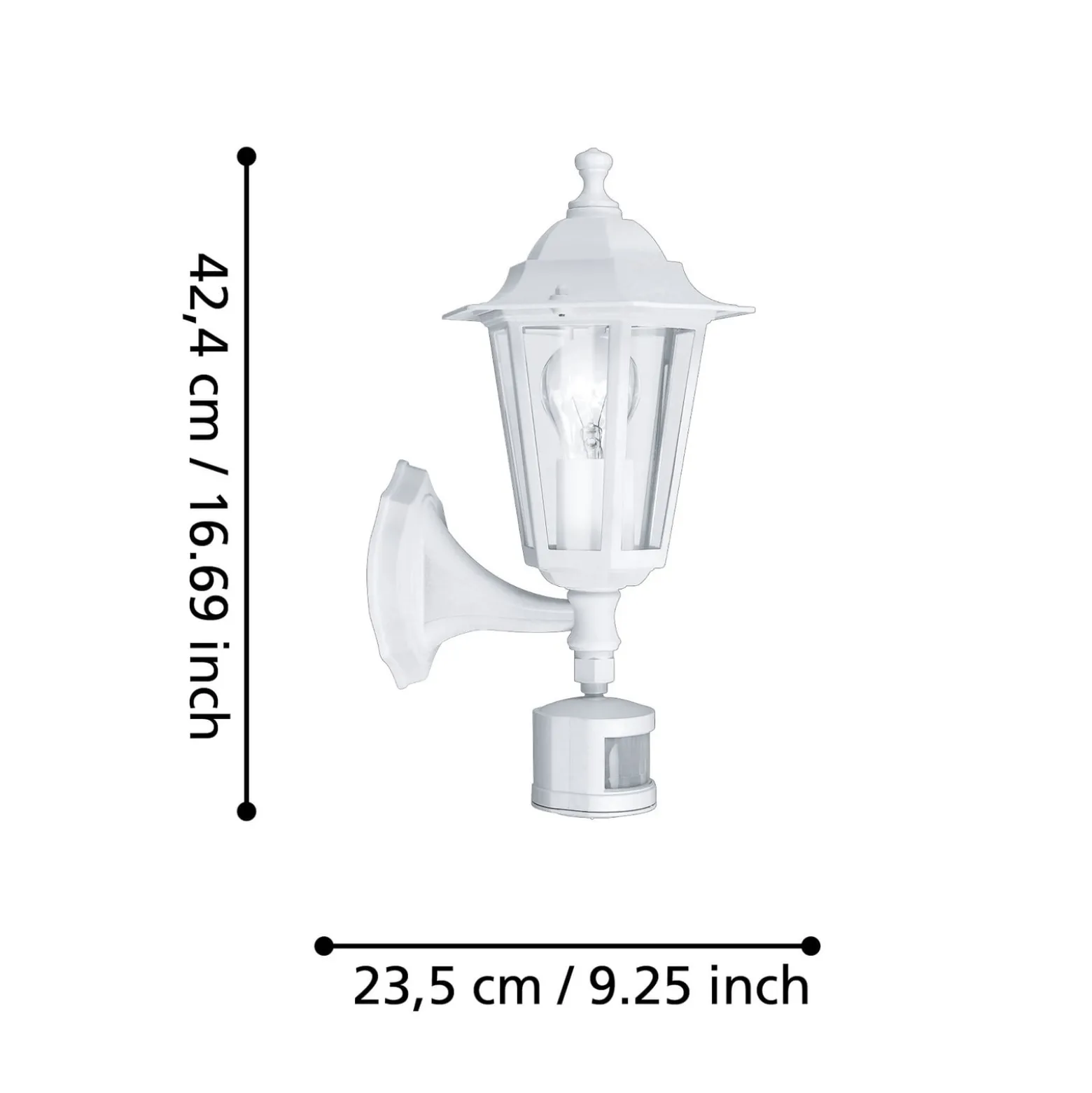 Laterna 5 -ulkoseinälamppu, valkoinen, korkeus 36 cm, metalli, liiketunnistin