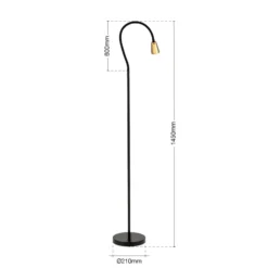 Lattiavalaisin Dotty, messinkivärinen, korkeus 145 cm, joustava varsi, GU10