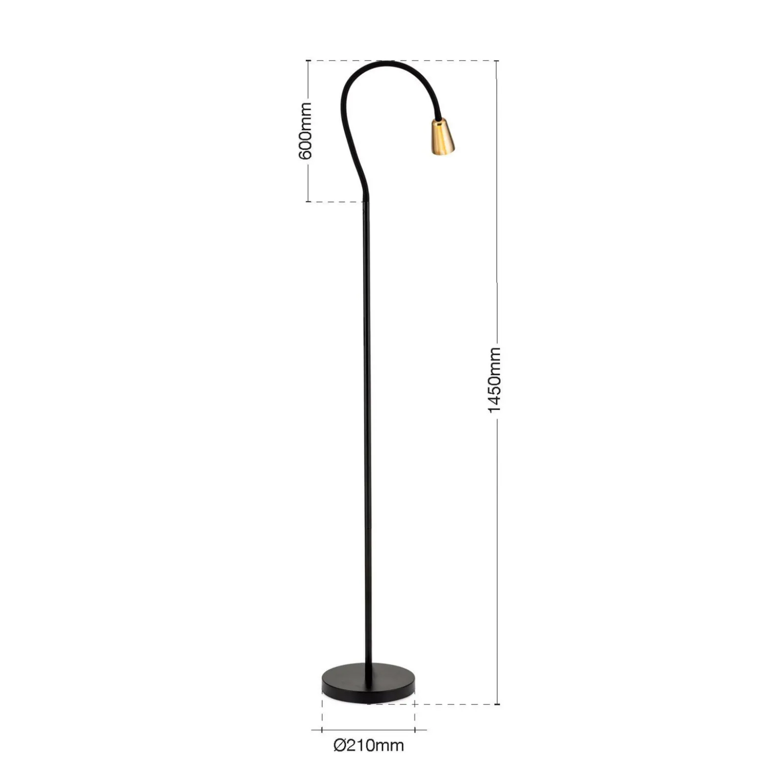Lattiavalaisin Dotty, messinkivärinen, korkeus 145 cm, joustava varsi, GU10