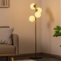 Lattiavalaisin Faze, kultainen, lasi, 130 cm, 4-lamppuinen, E27