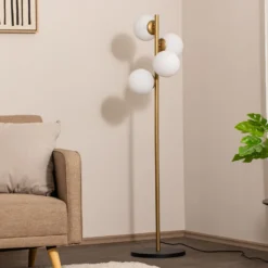 Lattiavalaisin Faze, kultainen, lasi, 130 cm, 4-lamppuinen, E27