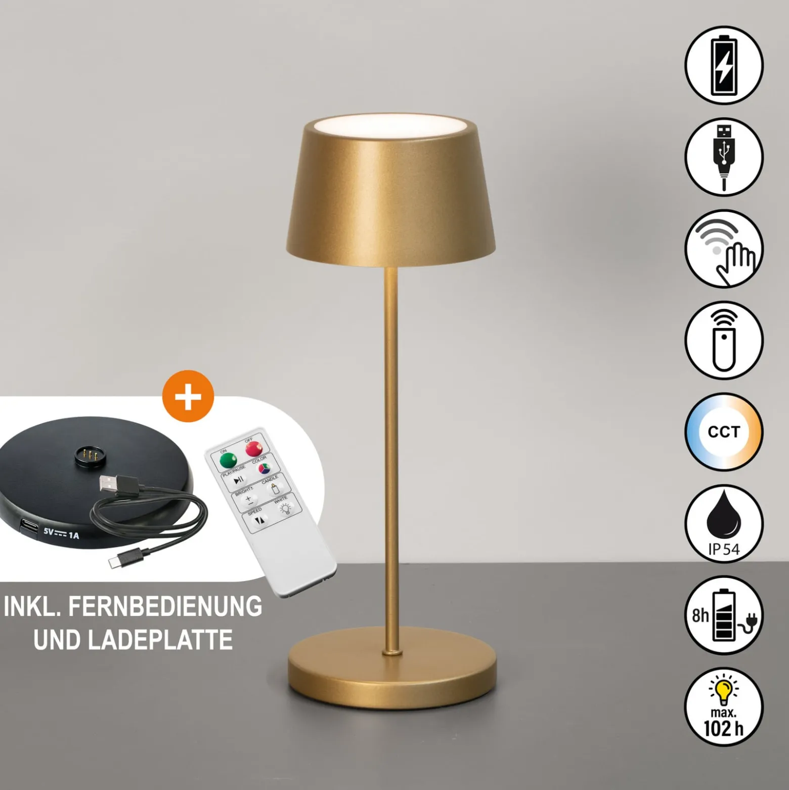 LED-akkuinen pöytälamppu Asena Pro, pronssinvärinen, 30 cm, metalli, IP54