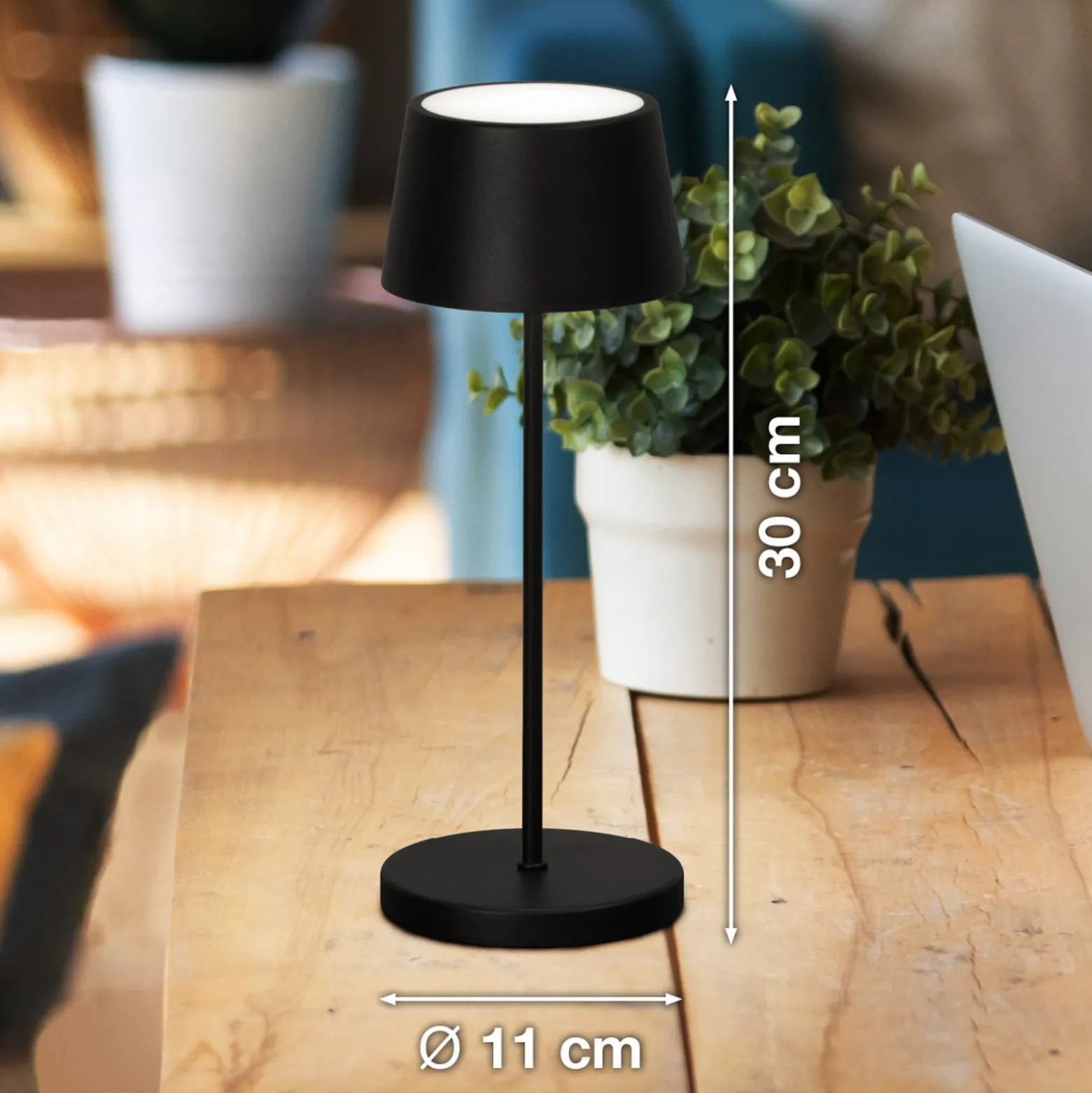 LED-akkukäyttöinen LED-pöytälamppu Asena Pro hiekanmusta, 30 cm metalli IP54