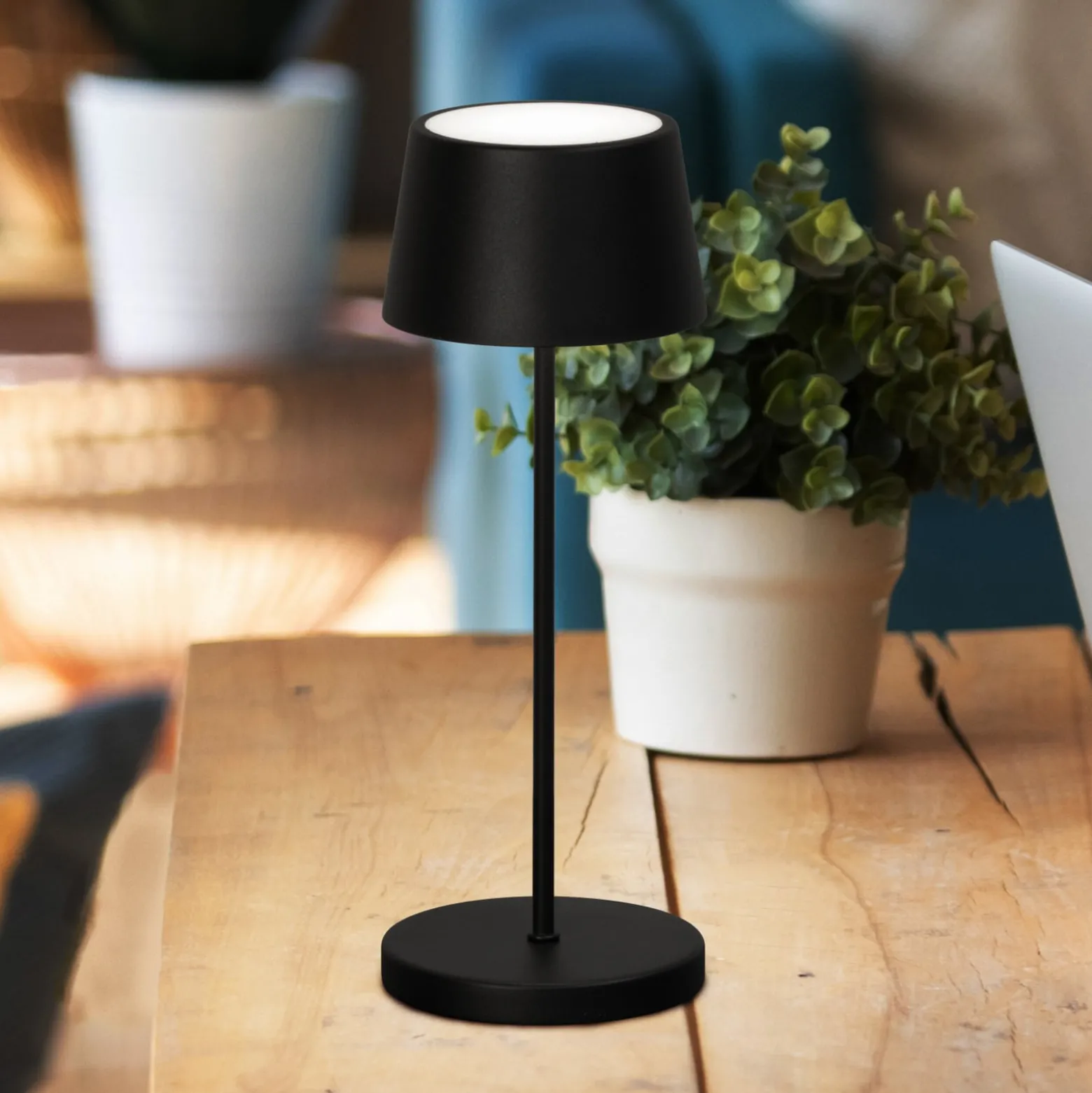 LED-akkukäyttöinen LED-pöytälamppu Asena Pro hiekanmusta, 30 cm metalli IP54