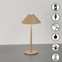 LED-akkukäyttöinen LED-pöytälamppu Prato, greige, korkeus 25 cm, metalli, IP54
