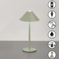 LED-akkukäyttöinen LED-pöytälamppu Prato, salviavihreä Korkeus 25 cm Metalli