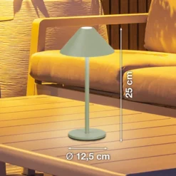 LED-akkukäyttöinen LED-pöytälamppu Prato, salviavihreä Korkeus 25 cm Metalli
