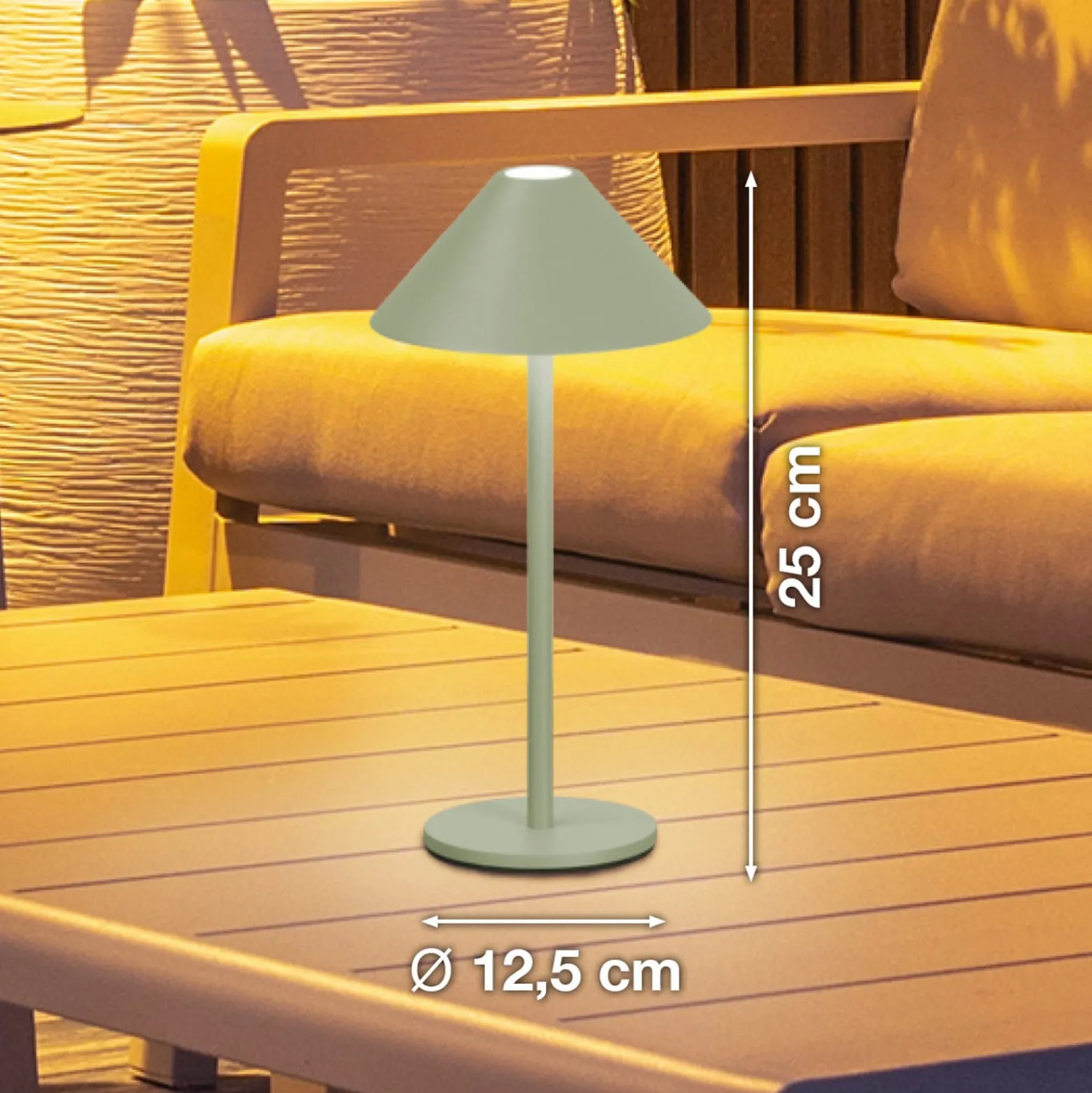 LED-akkukäyttöinen LED-pöytälamppu Prato, salviavihreä Korkeus 25 cm Metalli