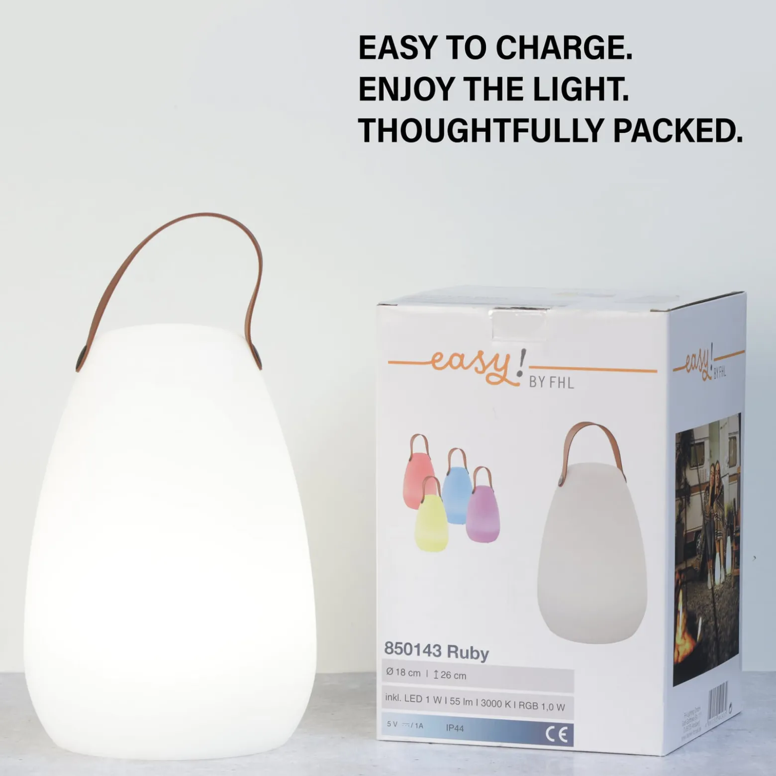LED-akkukäyttöinen LED-pöytävalaisin Ruby, Ø 18 cm, valkoinen, IP44,