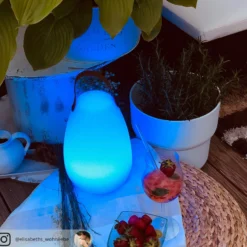 LED-akkukäyttöinen LED-pöytävalaisin Ruby, Ø 18 cm, valkoinen, IP44,