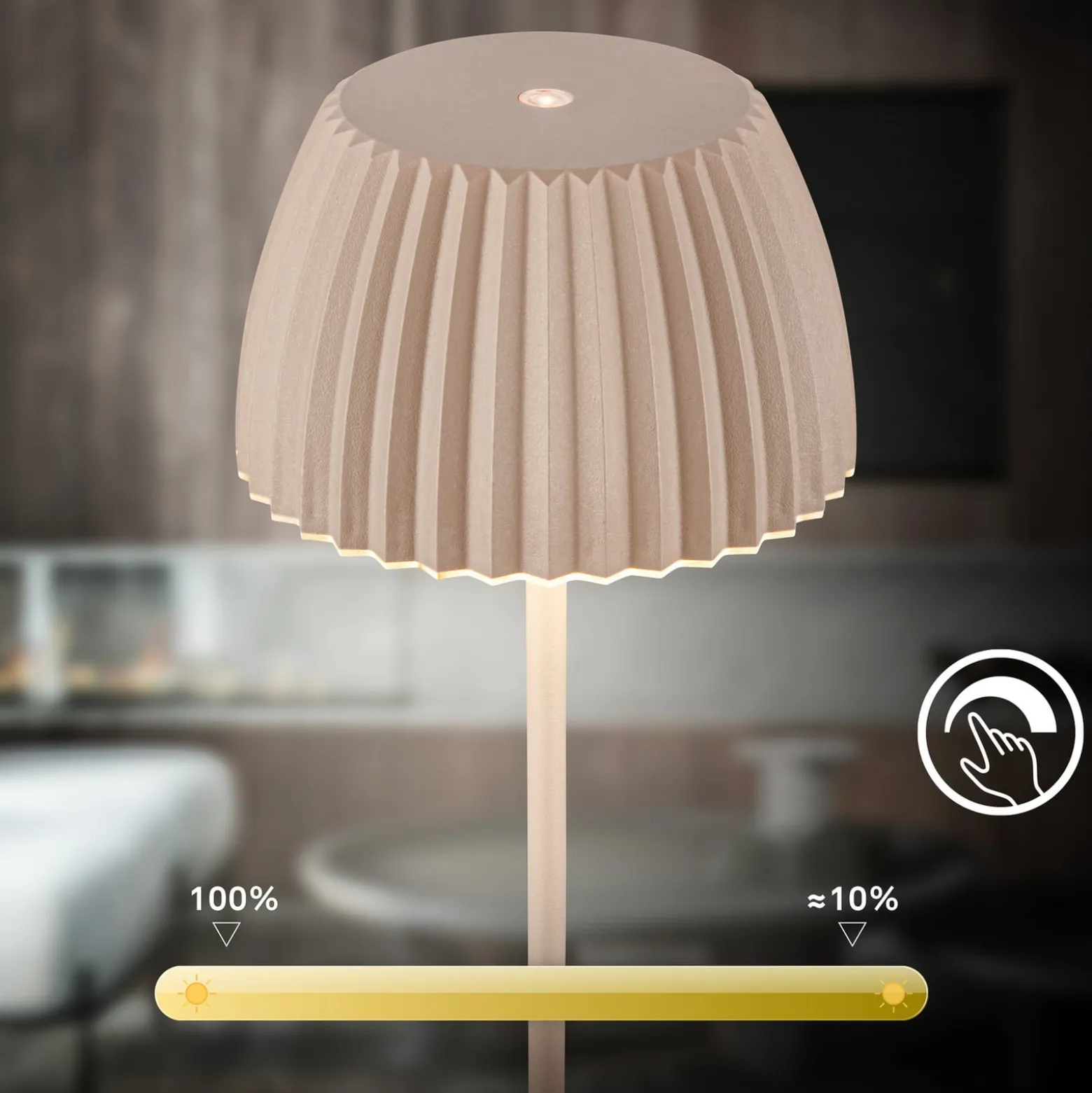 LED-akkukäyttöinen pöytälamppu Brilo unplugged Riffle, 36 cm, beige
