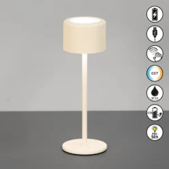 LED-akkukäyttöinen pöytälamppu Juna, hiekanbeige, korkeus 25 cm, metalli, IP54