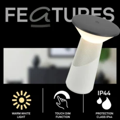 LED-akkukäyttöinen pöytälamppu Pilia, antrasiitti/vaaleanharmaa, korkeus 24 cm,