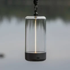 LED-akkukäyttöinen pöytävalaisin Edison, korkeus 15 cm, harmaa/kirkas, IP54