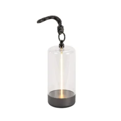 LED-akkukäyttöinen pöytävalaisin Edison, korkeus 15 cm, harmaa/kirkas, IP54
