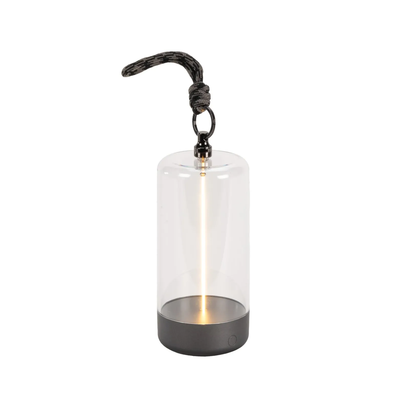 LED-akkukäyttöinen pöytävalaisin Edison, korkeus 15 cm, harmaa/kirkas, IP54