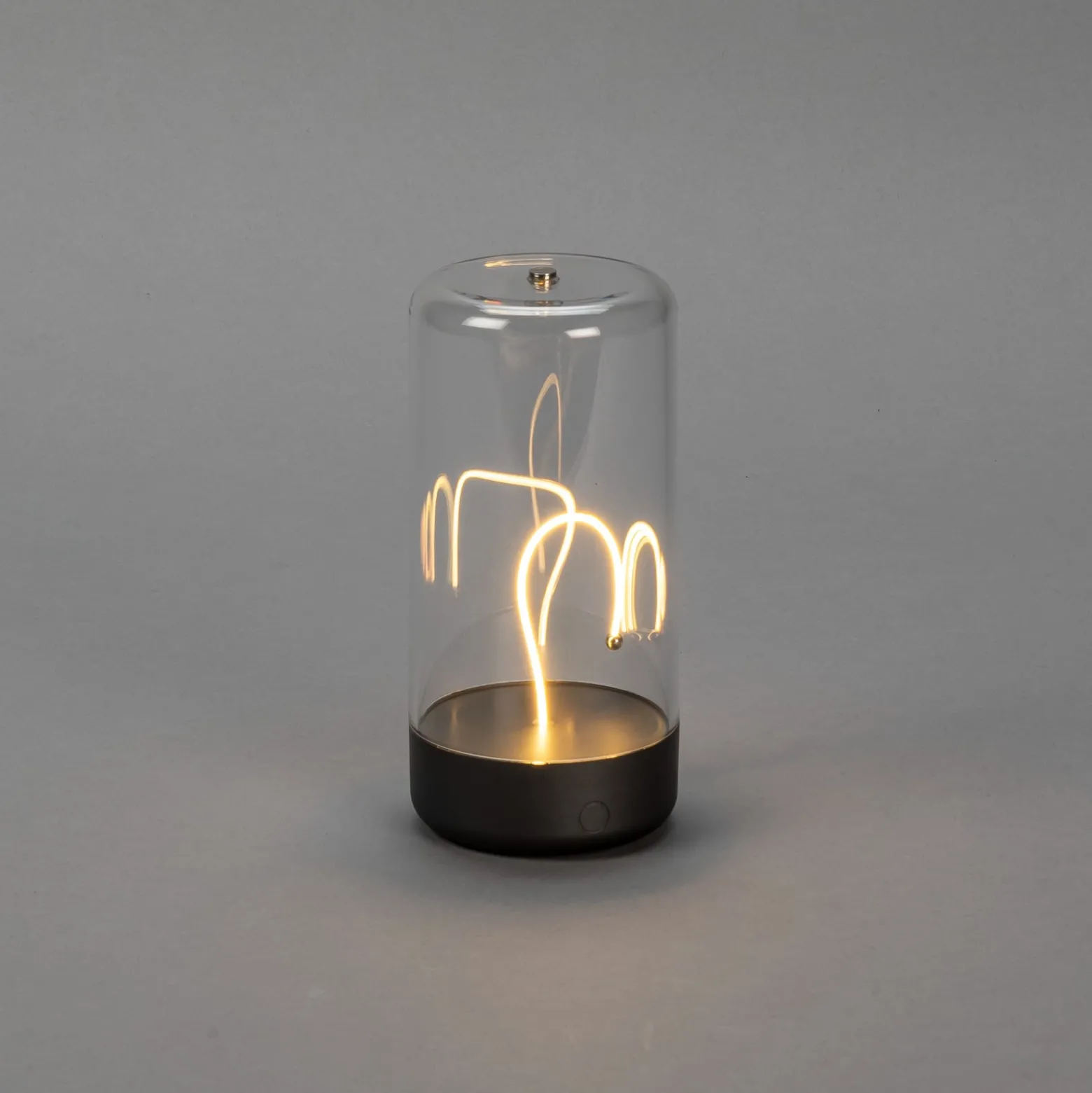 LED-akkukäyttöinen pöytävalaisin Edison, korkeus 15 cm, harmaa/kirkas, IP54