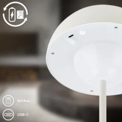 LED-akkukäyttöinen pöytävalaisin Kugle, valkoinen, metalli, IP44, himmennettävä