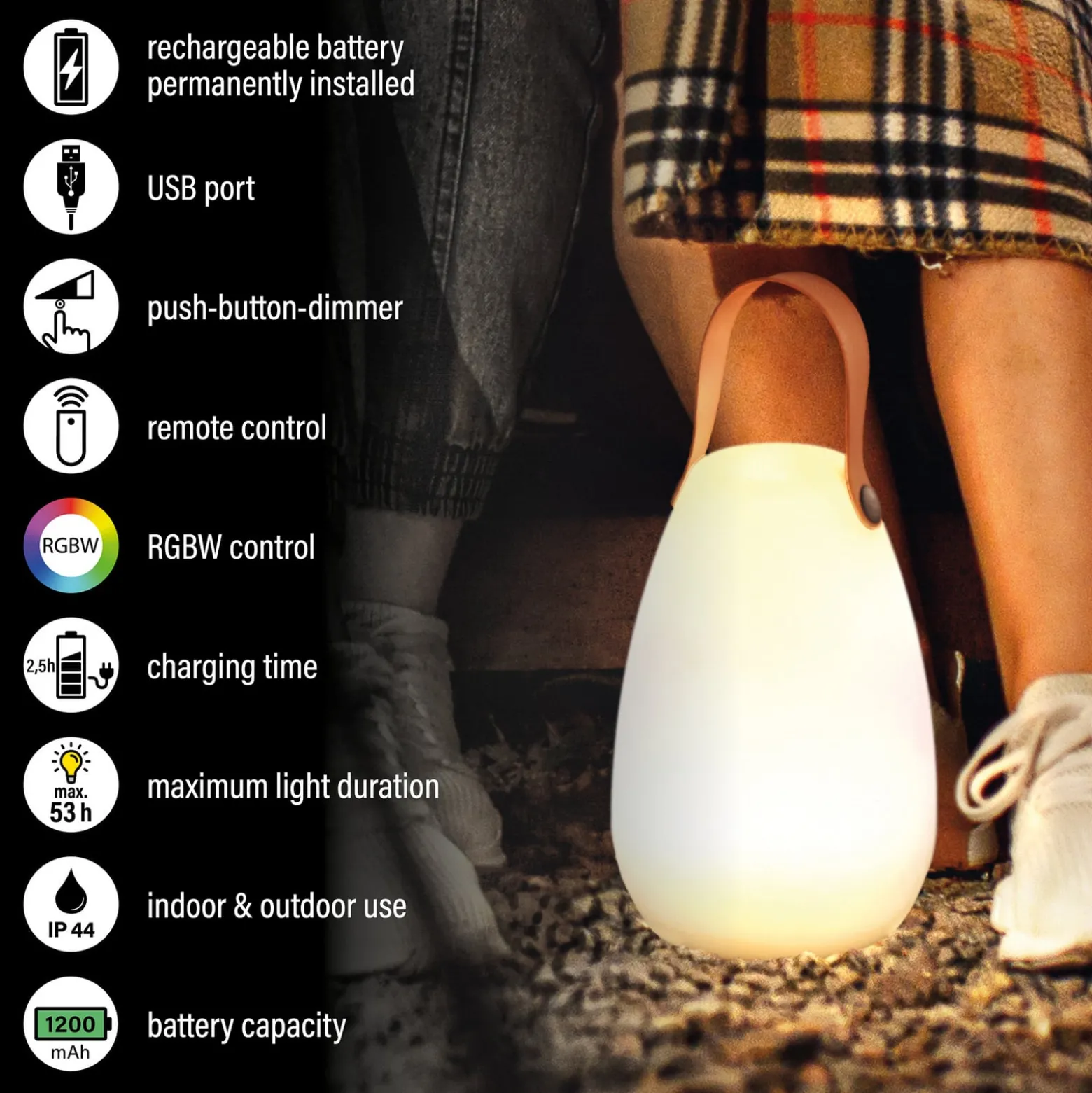 LED-akkukäyttöinen pöytävalaisin Ruby, Ø 14 cm, valkoinen, IP44,