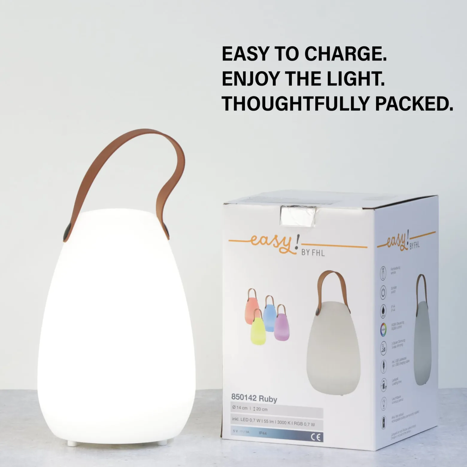 LED-akkukäyttöinen pöytävalaisin Ruby, Ø 14 cm, valkoinen, IP44,