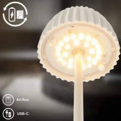 LED-akku-maavalaisin Brilo unplugged Riffle, valkoinen, kosketusdimmeri