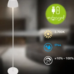LED-akku-maavalaisin Brilo unplugged Riffle, valkoinen, kosketusdimmeri