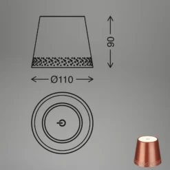 LED-akkupullovalaisin IP44, himmennin, kupari