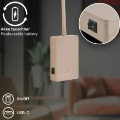 LED-akku-pöytälamppu Cielo, beige, korkeus 56 cm, muovi