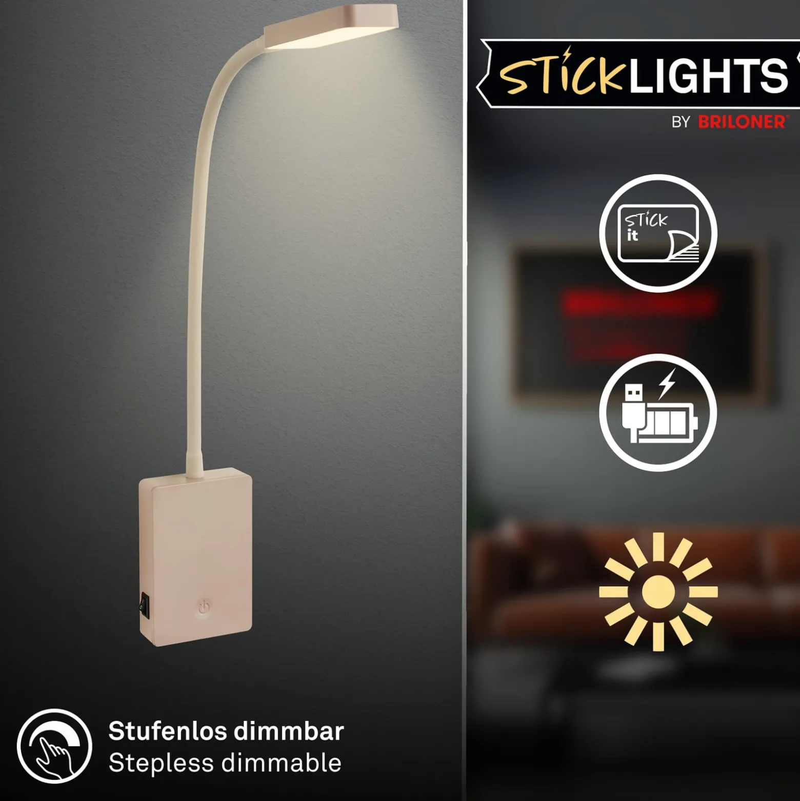 LED-akku-pöytälamppu Cielo, beige, korkeus 56 cm, muovi