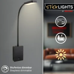 LED-akku-pöytälamppu Cielo, musta, korkeus 56 cm, muovi