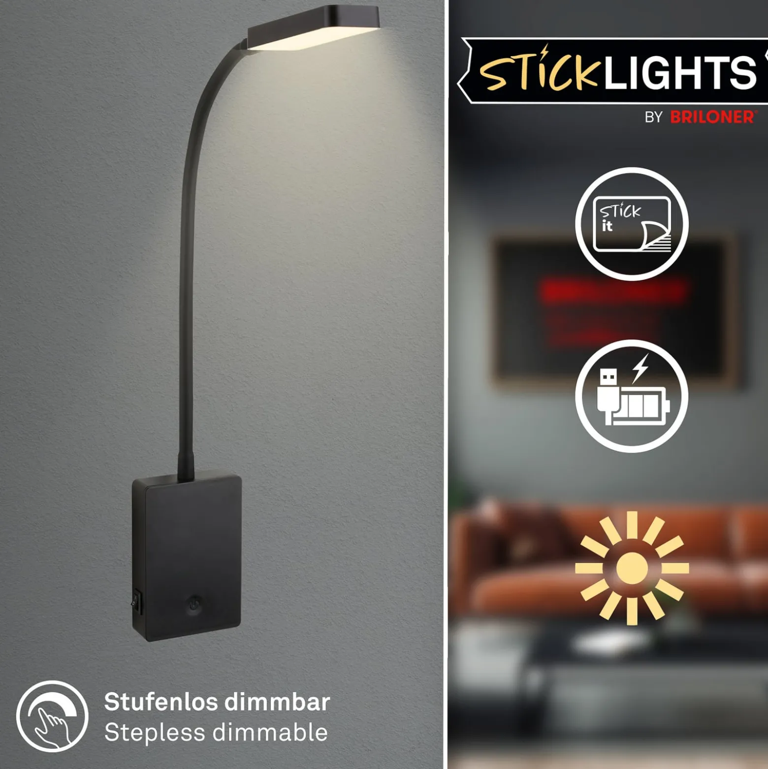LED-akku-pöytälamppu Cielo, musta, korkeus 56 cm, muovi