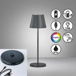 LED-akkupöytälamppu Cosenza 2.0 korkeus 34cm musta