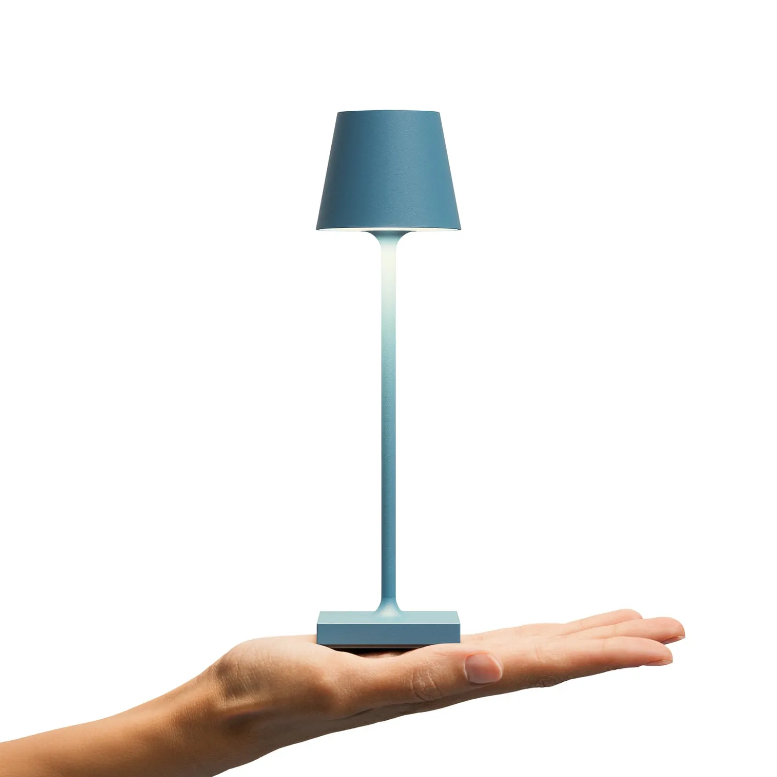 LED-akkupöytälamppu Nuindie pocket, sininen, IP54, himmennettävä