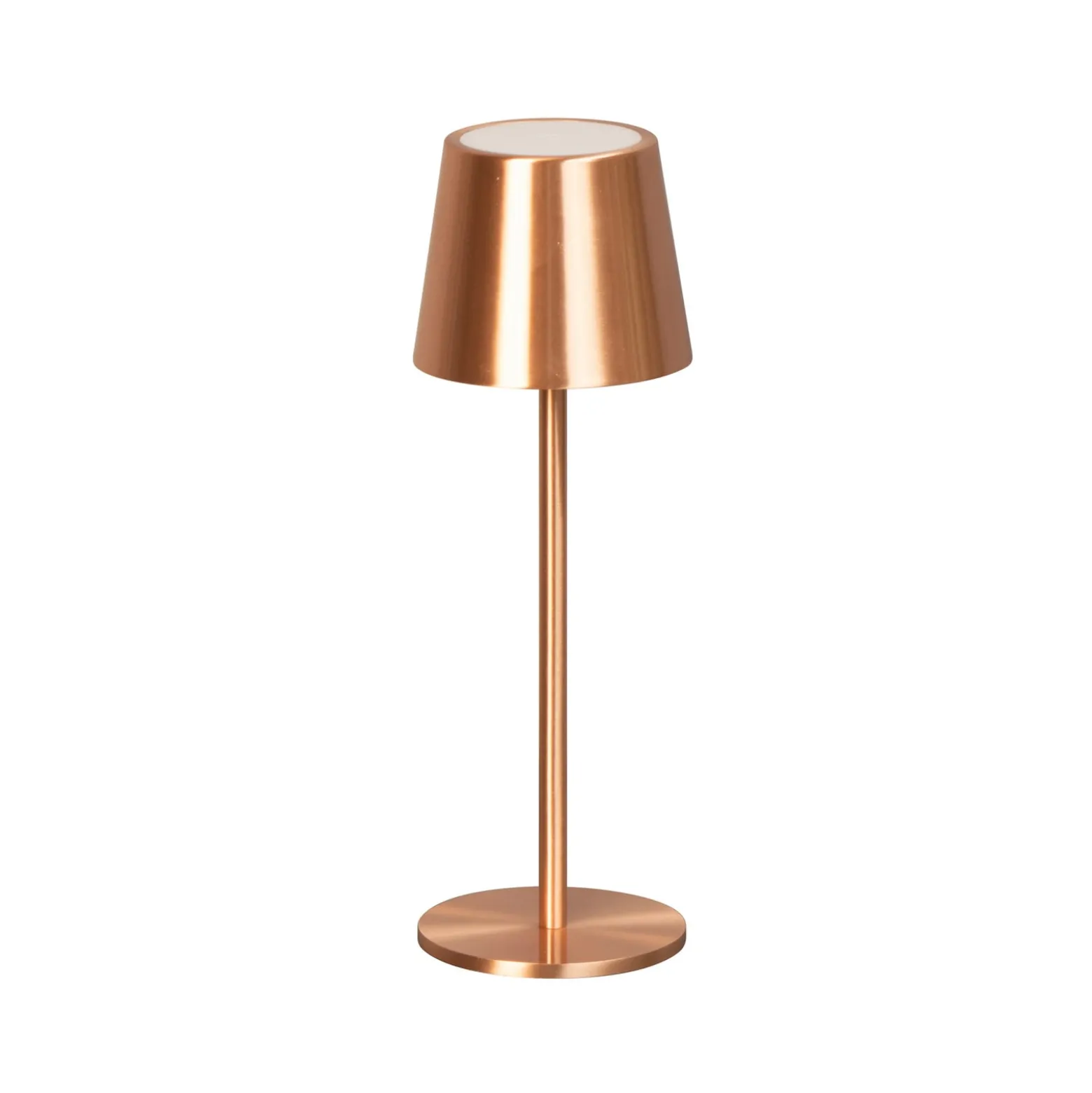 LED-akku-pöytälamppu Roxi, kuparinen, metalli, IP54, himmennin