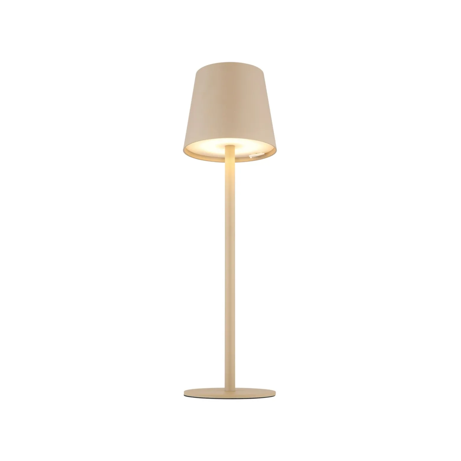 LED-akku-pöytälamppu Vannie, hiekanvärinen, korkeus 36 cm, IP44