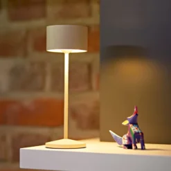 LED-akku-pöytälamppu Veluna, beige, korkeus 25 cm, IP44, himmennettävä CCT