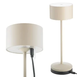 LED-akku-pöytälamppu Veluna, beige, korkeus 25 cm, IP44, himmennettävä CCT