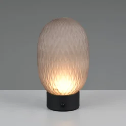 LED-akku-pöytävalaisin Facette, savuharmaa, USB, lasi