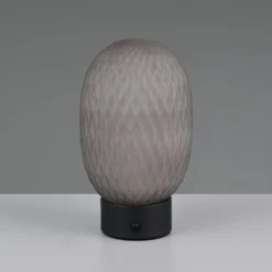 LED-akku-pöytävalaisin Facette, savuharmaa, USB, lasi