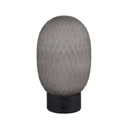 LED-akku-pöytävalaisin Facette, savuharmaa, USB, lasi