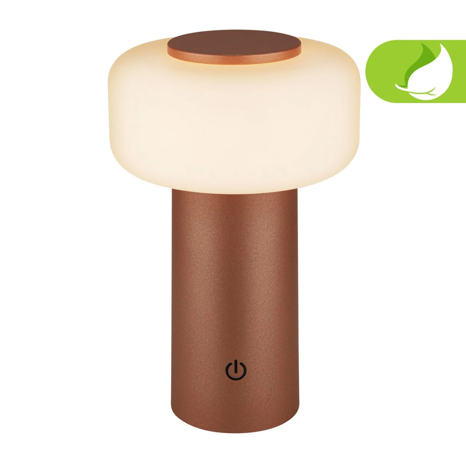 LED-akku-pöytävalaisin Juna, ruskea, IP44, himmennettävä, 20 cm