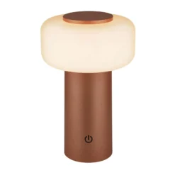 LED-akku-pöytävalaisin Juna, ruskea, IP44, himmennettävä, 20 cm
