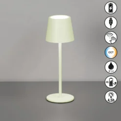 LED-akku-pöytävalaisin Roxi, mintunvihreä, metalli, IP54, himmennin