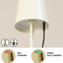LED-akku-pöytävalaisin Roxi, mintunvihreä, metalli, IP54, himmennin