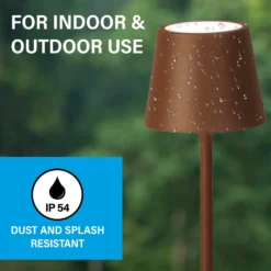 LED-akku-pöytävalaisin Roxi, ruosteenvärinen, metalli, IP54, himmennin