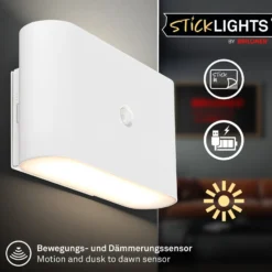 LED-akku-seinävalaisin Chat, valkoinen, 16 cm, muovi, anturi