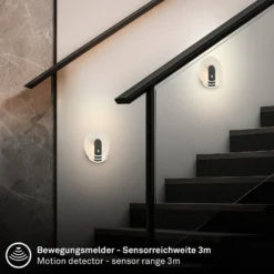 LED-akku-seinävalaisin Taro, musta matta, Ø 15 cm, anturi
