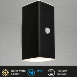 LED-akku ulkoseinävalaisin, musta, anturi, ylös/alas